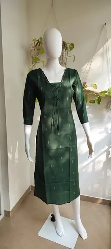 Premium Silk Cotton Kurti - Dark Green